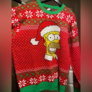 Homer Simpson, ugly Christmas sweater, (Matt Groening) red, green medium ,